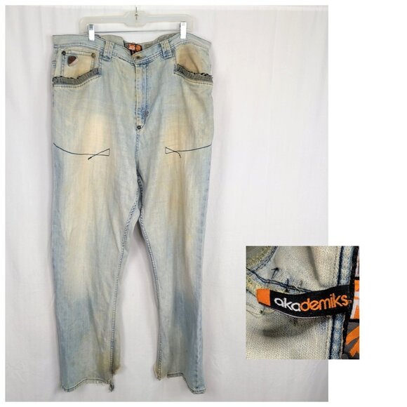 Akademiks Jeans 42 Blue Baggy Distressed Light Wash - Picture 1 of 14